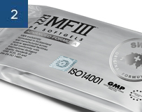 The identical MF3 holographic decal (without serial number by design) on each aluminium pouch* The identical MF3 holographic decal (without serial number by design) on each aluminium pouch*